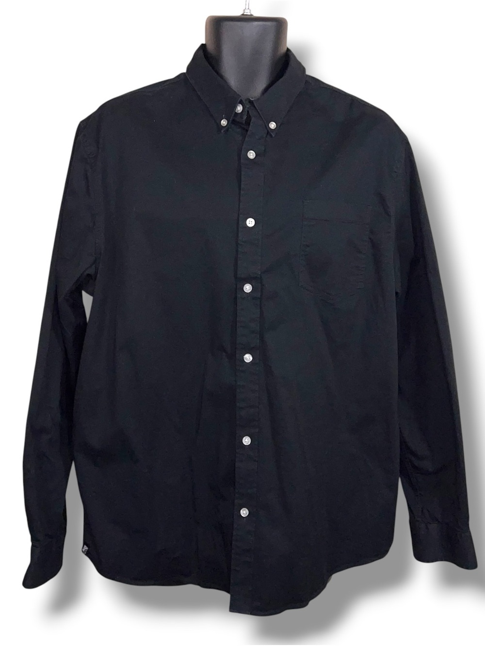 Medium Rank 45 Black Long Sleeve Button Up Shirt Mens Cotton Classic Casual